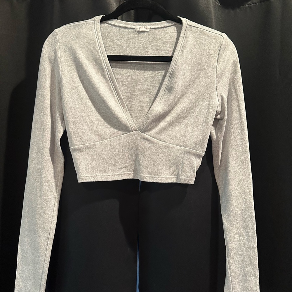 Garage Silver V-Neck Long Sleeve Top